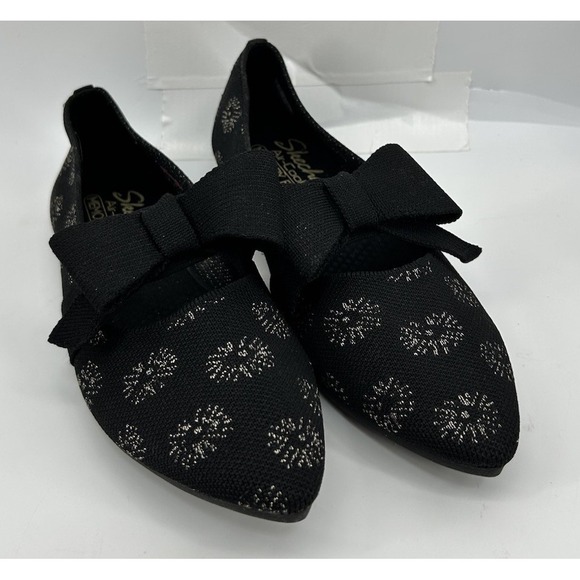 Skechers Black Fat Pointed Toe Bow Slip On Shoes 158572 Women's 6.5 - Picture 2 of 5